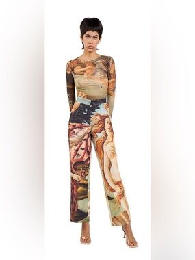 Printed Art-Panel Wide Leg Pants in Multi